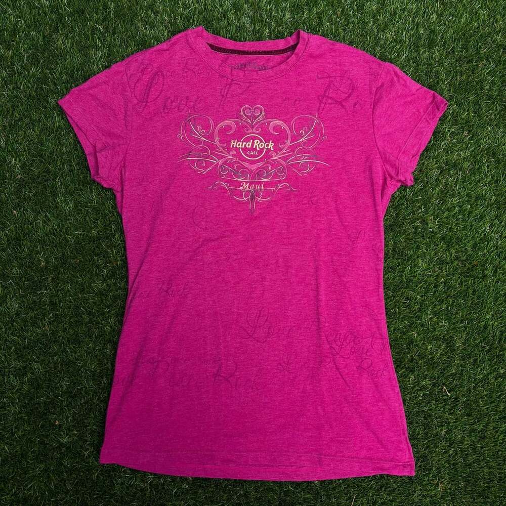 Hard Rock Cafe Couture Maui Y2K Hot Pink Gold Graphic T-Shirt